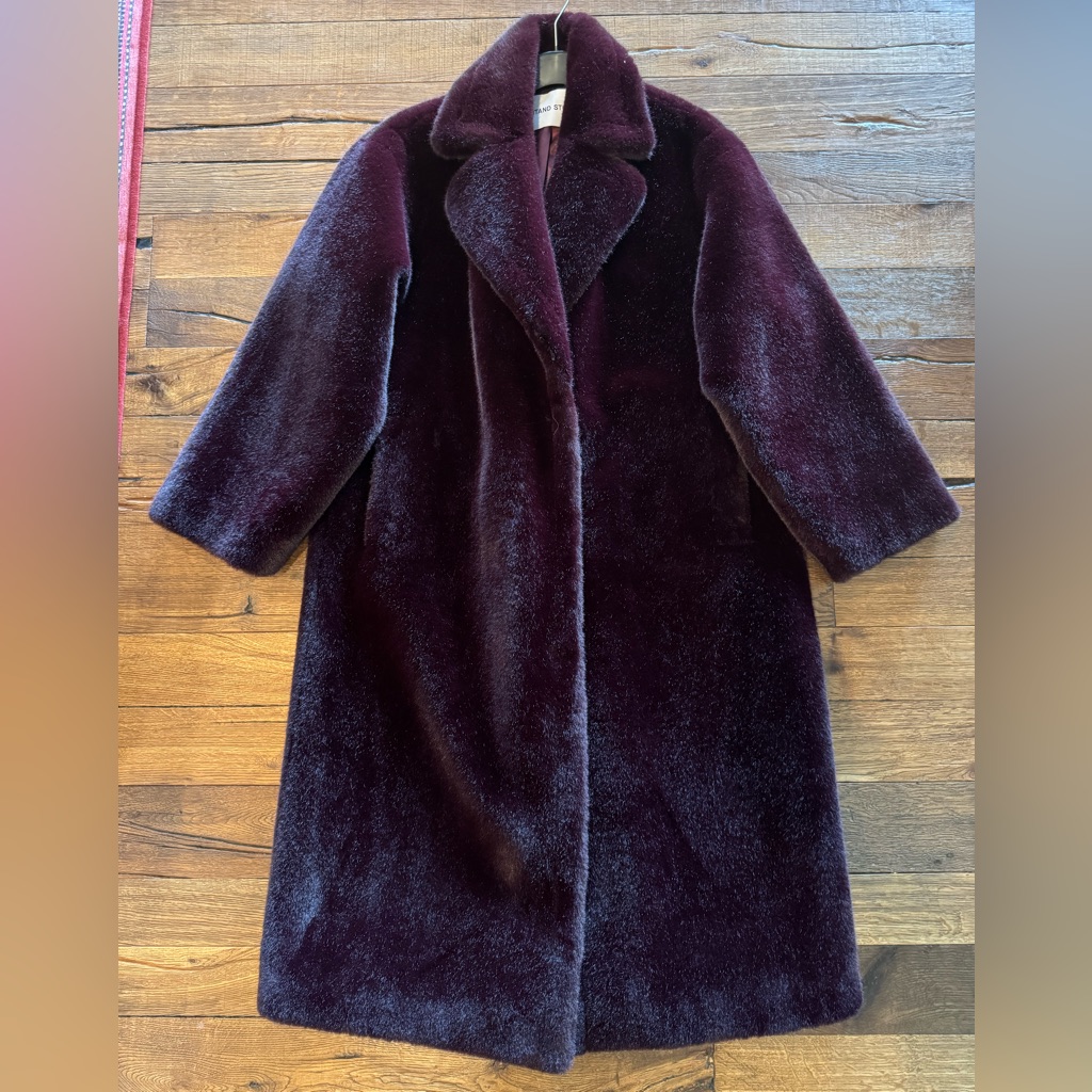 Stand Studio Faux Fur Burgundy Coat